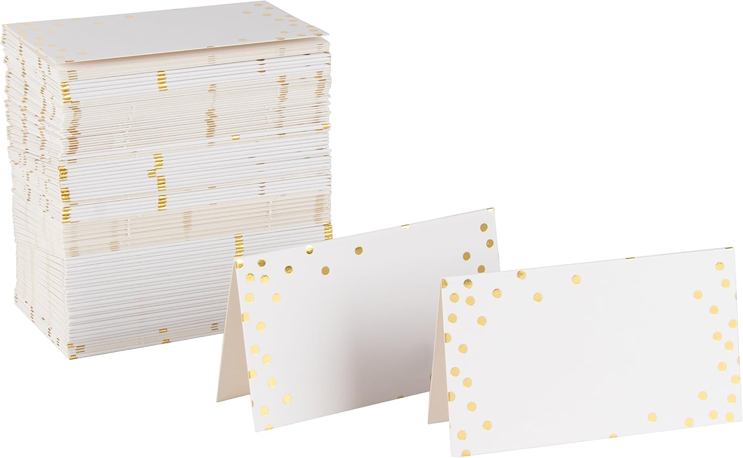 100 Pack Wedding Place Cards for Table Setting Blank Table Name Cards, Gold Foil Polka Dot Place Cards for Birthday Banquet