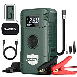 Sharmeal Jump Starter 6000A,12V Car Battery Jump Starter with Air Compressor (Up to All Gas or 10.0L Diesel Engine), Battery Booster with 3 Modes Flashlight and Jumper Cable(Green-6000A)