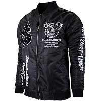 SCREENSHOT Hip-Hop Urban NYC Fashion Padded Bomber Jacket - Quilted Linning Outdoor Streetwear Graffiti Patch Zip Up Top