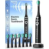 Bymore Electric Toothbrush for Adults, Sonic Rechargeable Toothbrush with 8 Brush Heads, 330-Day Battery, 5 Cleaning Modes & 2-Min Timer, Travel-Friendly Ultra Clean Design – Black