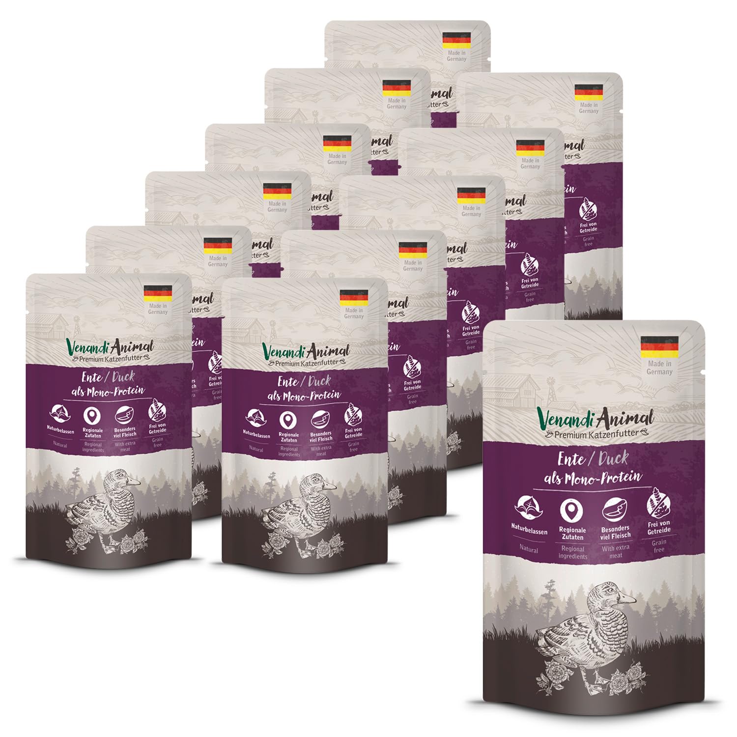 Venandi Animal Premium Cat Food, Duck as Monoprotein, Wet Food, Grain-Free and Natural, Pack of 12 (12 x 125 g)