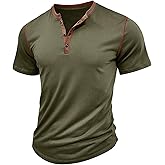 HOTake Men's Henley Shirts Short Sleeve Fitted Cotton Muscle T-Shirt with Button