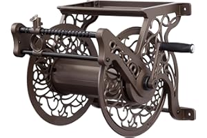 Liberty Garden Products 707 Decorative Wall Mount Garden Hose Reel with Guide, Holds 125-Feet of 5/8-Inch Hose - Bronze