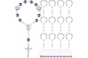 Misdary 30 Sets Baptism Mini Rosary with Organza Bags Faux Pearls Baptism Rosary Favors for Guests Catholic Finger for Christening Weddings Party Favors First Communion Gift(Purple)