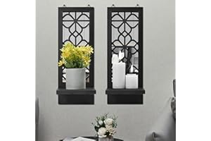 Yorkmills Candle Sconce Wall Decor Set of 2, Large Wall Candle Holder Rustic Farmhouse Decor, Home Wall Art Floating Mirror Sconce Black Wall Decoration for Living Room, Dining Room, Bedroom, Bathroom