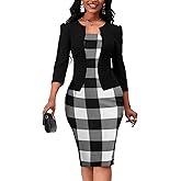 Yajedo Women's Reto Bodycon Midi Dresses 3/4 Sleeve Church Wear to Work Business Pencil Dress