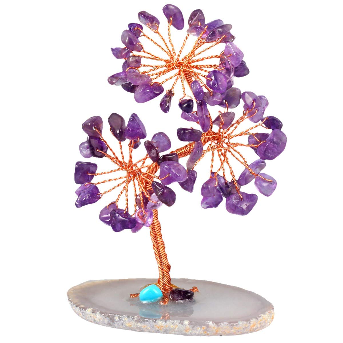 mookaitedecor Natural Amethyst Tumbled Stones Money Tree,Gemstone Feng Shui Ornaments Healing Crystal Tree Figurines,Agate Slice Geode Quartz Stand