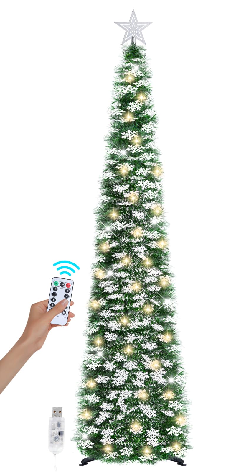 SINTENILL 6 FT Pop Up Christmas Tree with 100 LED Timer Lights & Remote ...