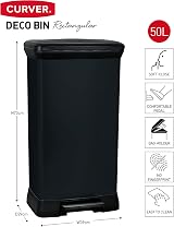 CURVER Kitchen Bin Plastic Black 50L Pedal Soft Close UK Made 39x29x73 view 9