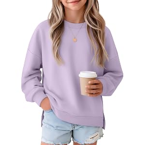 Joiceful Girl's Long Sleeve Sweatshirt | Kids Oversized Shirts, Side Split, Crewneck, Drop Shoulder, Pullover, Casual, Loose,