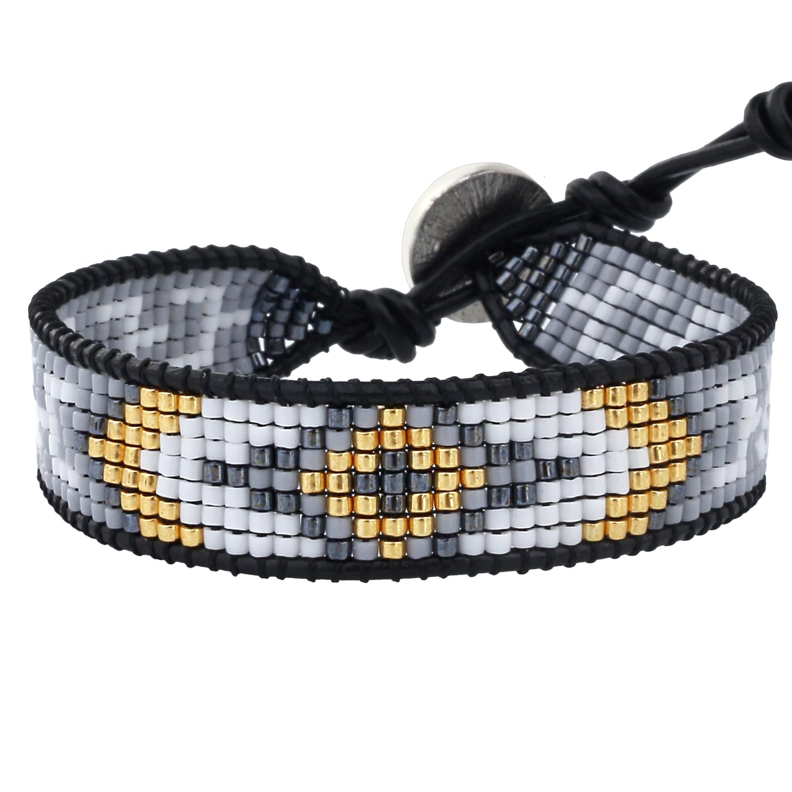 KELITCH New Miyuki Beaded Strand Bracelet New Leather Wrap Bracelets Woven Braided Womens Bracelets (Grey)
