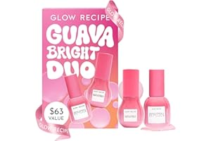 Glow Recipe Guava Brightening Korean Skincare Gift Set - Vitamin C Under Eye Cream Treatment + Hydrating Vitamin C Dark Spot Face Serum with Niacinamide & Peptides, Travel Size (2 Count)