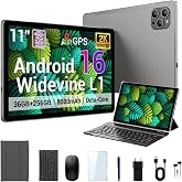 WITFOCUS 2026 11 Inch Android 16 Tablet Large Storage Tablet,256GB ROM 36GB RAM (1TB TF),2K IPS,(2000x1200) Widevine L1,T615 8-Core,8000mAh,8+13MP,5G/2.4G WiFi with Keyboard Case Stylus- Gray