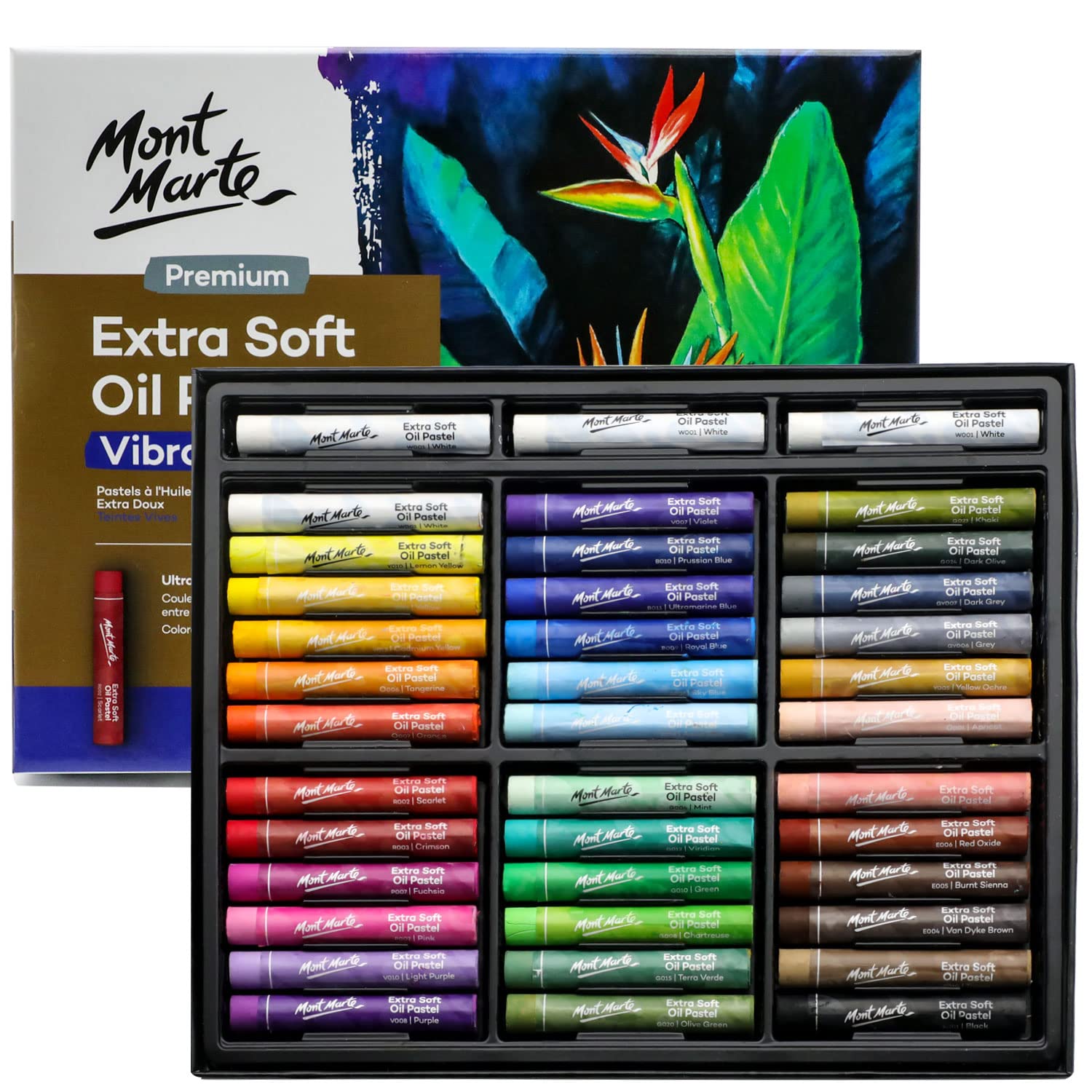 Mont Marte Oil Pastel Chalk Set, 39 Pieces, Vibrant Colours, Extra Soft Oil Pastels, Intense Colours, High Pigmentation