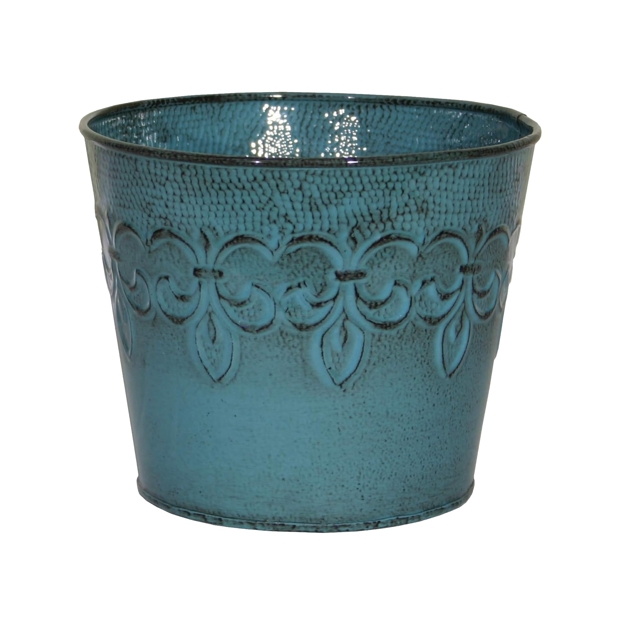 ROBERT ALLEN LLC - Fleur De Lis Metal Planter, Blue Surf, 6-In. โ image 1