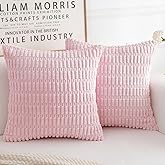 HERAYLI Corduroy Decorative Throw Pillow Covers, Boho Stripe Soft Square Cushion Case Home Decor for Living Room Couch Bed Sofa, Set of 2 Pack, Pink, 18x18 Inch