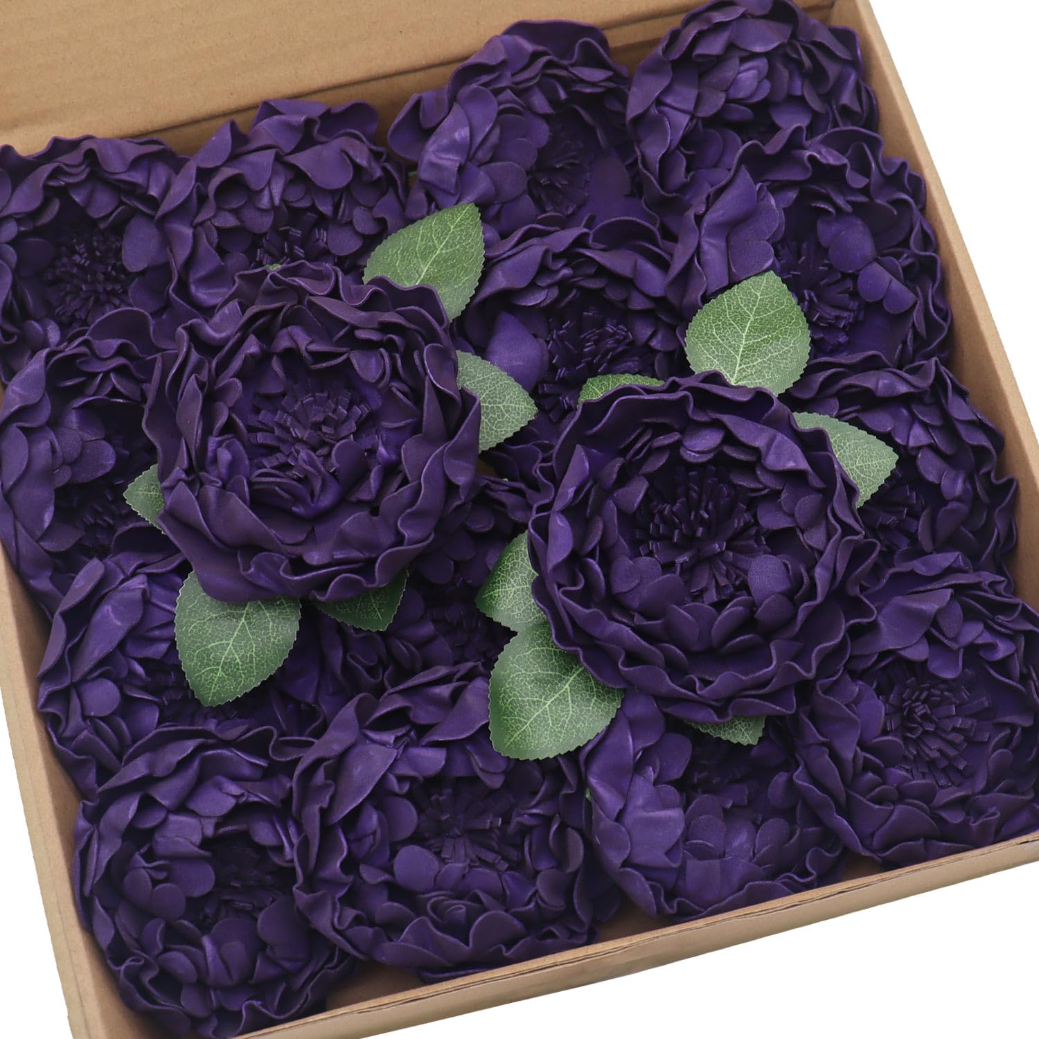 Photo 1 of Mefier Home Artificial Flowers 16PCS 4" Deep Purple Blooming Peonies Fake Roses with Stem for DIY Wedding Bouquets Centerpieces Baby Shower Party Home Decorations