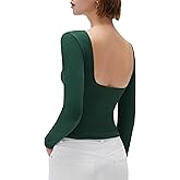 SUUKSESS Women Backless Going Out Tops Padded Modal Basic Long Sleeve Shirts