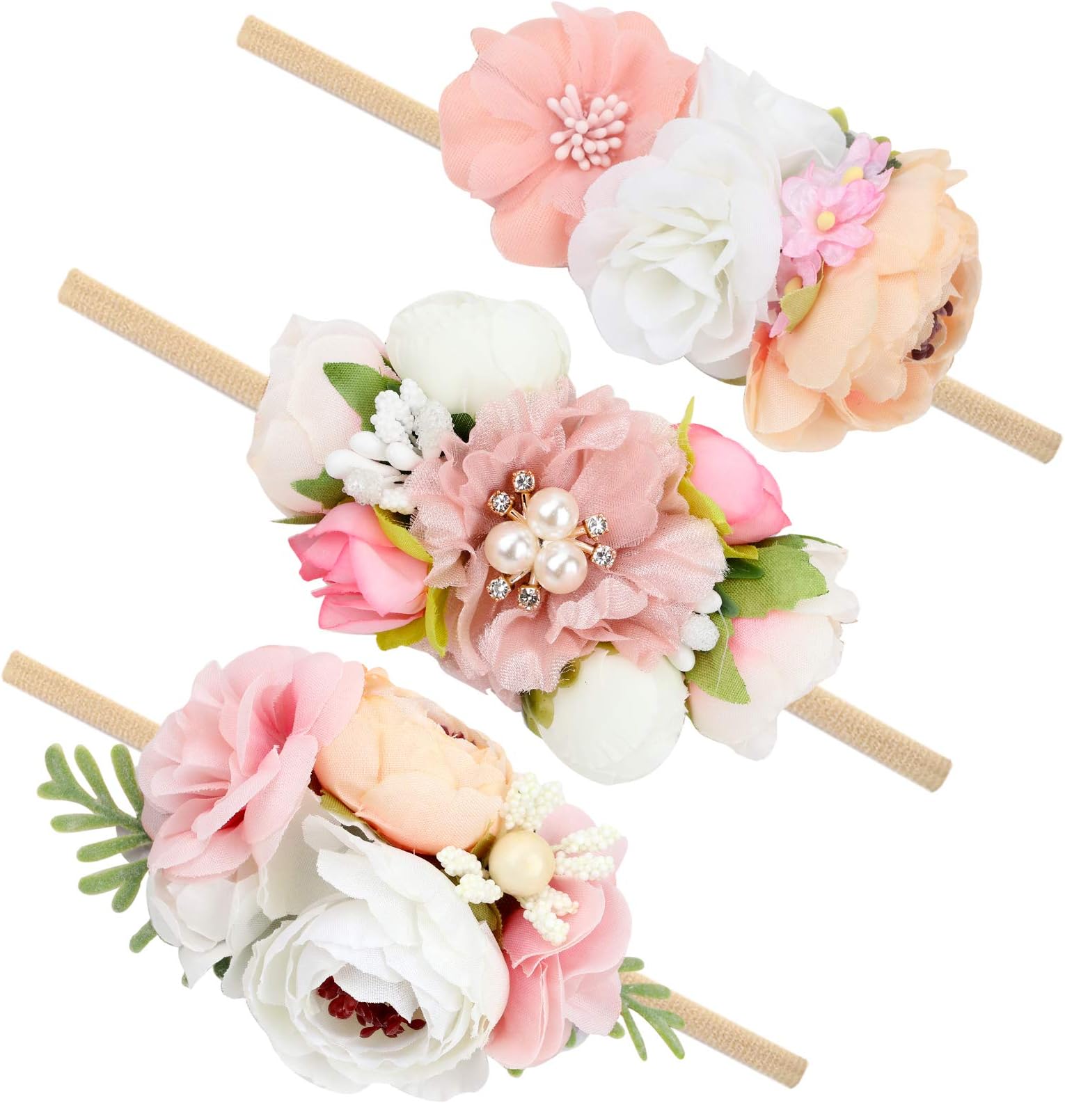 Baby Girl Nylon Headbands Infant Flower Elastic Hair band Bows Wraps For Newborn Toddler Hair Accessories Pack of 3 (6)