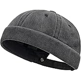 DIYDECAL Vintage Washed Cotton Sailor Docker Cap for Men, Brimless Skull Cap with Classic Retro Style