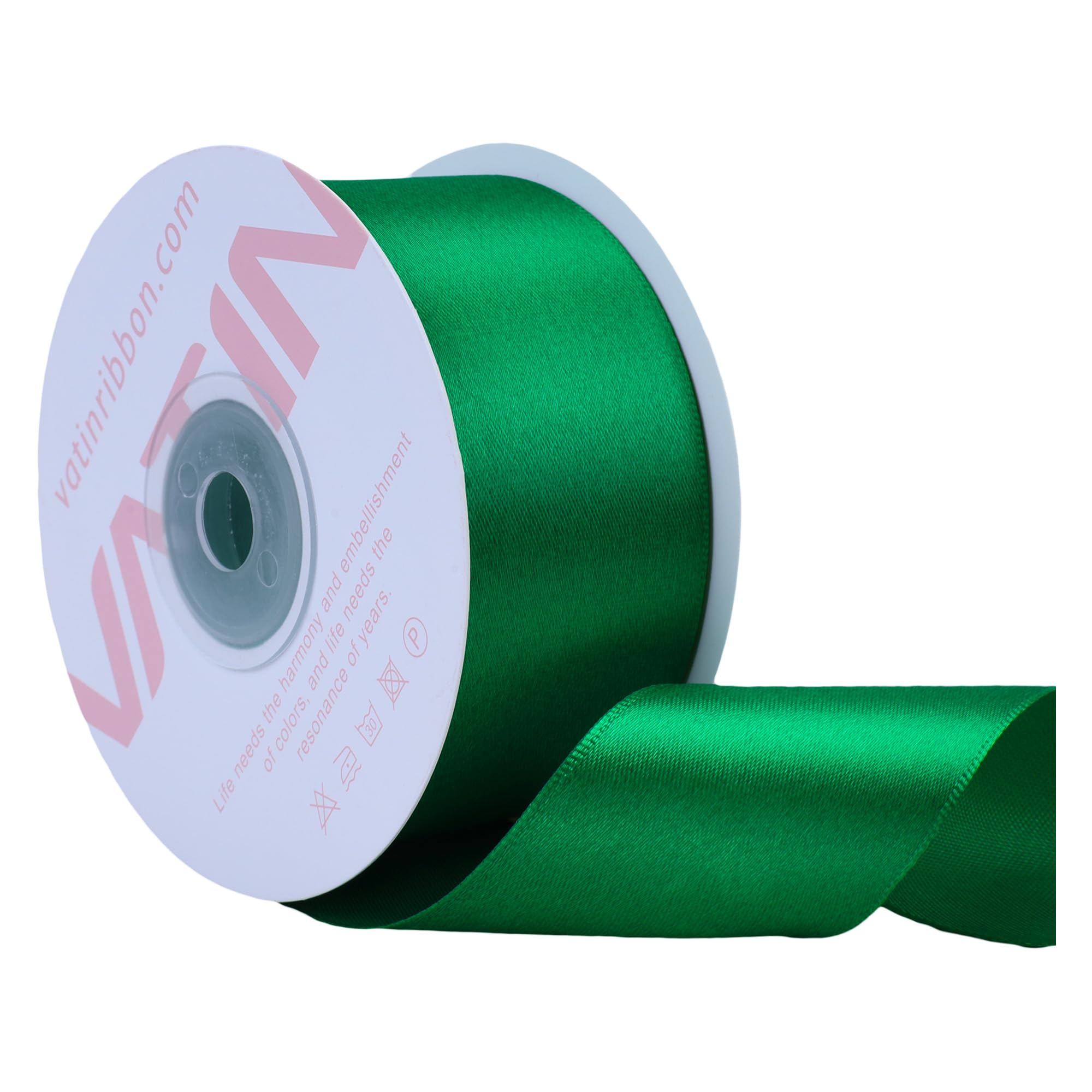 VATIN Green Satin Ribbon Polyester 40mm X 23m(25 Yards) Craft Fabric Ribbon Perfect for Gift Wrapping,Hair Bow,Party Balloon Trimming, Cake Decoration Sewing and Other Craft Projects