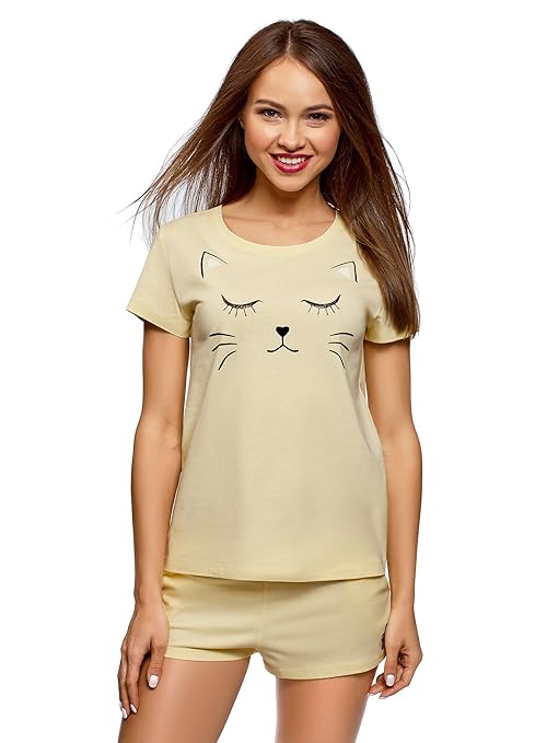 oodji Ultra Damen Baumwoll-Schlafanzug mit Druck