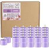 Wfmolcand 50 Pack Bulk Lavender Scented Tealight Candles in Clear Cup, Purple Wax Votive Candle for Birthdays Weddings Churches Anniversaries & More(8 Hour)