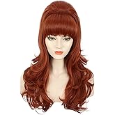 karlery Adult Women Long Wavy Ginger Auburn Wig 60s 70s Big Red Bouffant Beehive Wig for Halloween Themed Costume Party