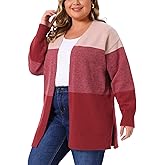 Agnes Orinda Plus Size Cardigan Sweaters for Women Striped Color Block Open Front Coatigan Chunky Knit Sweater Coats