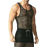 YOOBNG Sexy Men's T-Shirt Mesh Fishnet Sleeveless Undershirt Hollow Out Tank Top