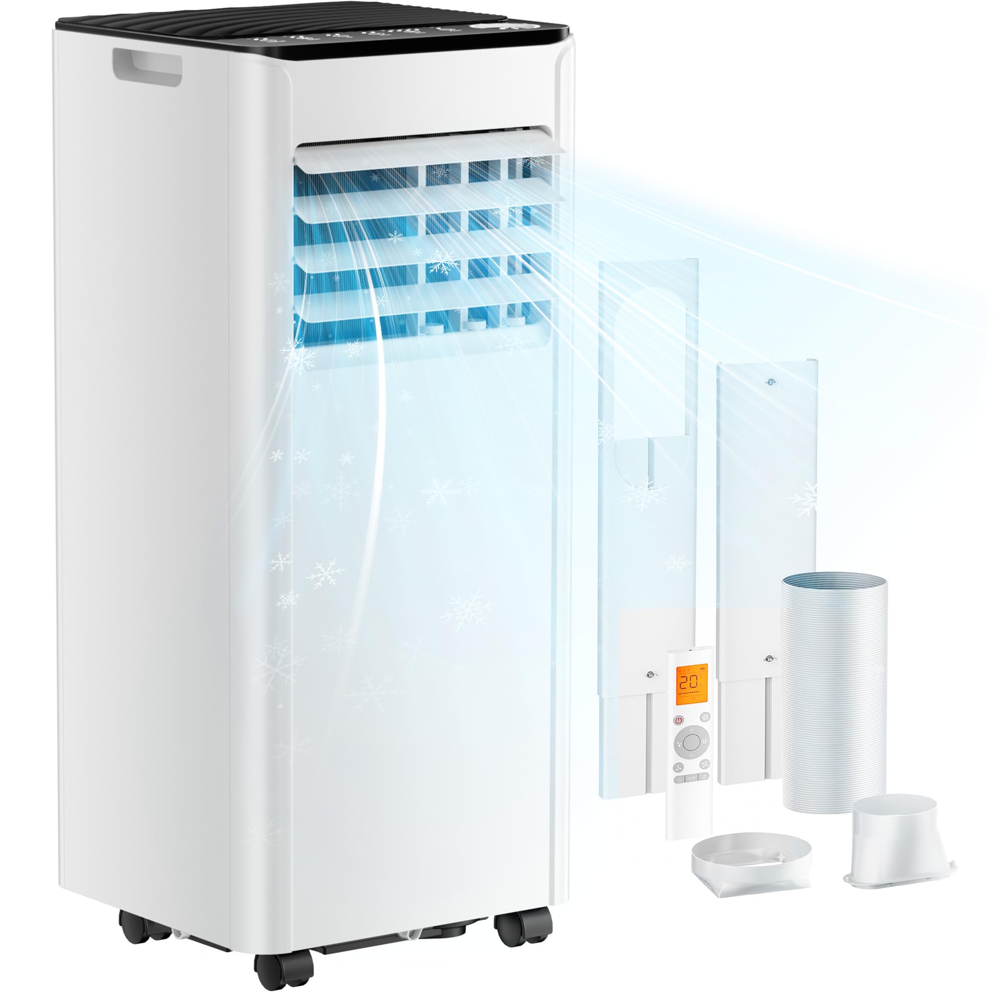 Mobile Klimaanlage 9000 BTU mit Abluftschlauch | 4-in-1 Mobiles Klimagerät | Leiser Betrieb | Digitaldisplay + Fernbedienung | Fenster-Installationsset | 24h-Timer | Für Räume bis 25 m²