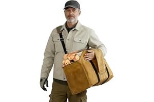 NFAMRZCAR Extra Large Firewood Carrier Ergonomic Wood Carrier for Firewood Heavy Duty Wax Canvas Firewood Bag,Firewood Carriers with Handles for Wood Stove Accessories Outdoor Camping