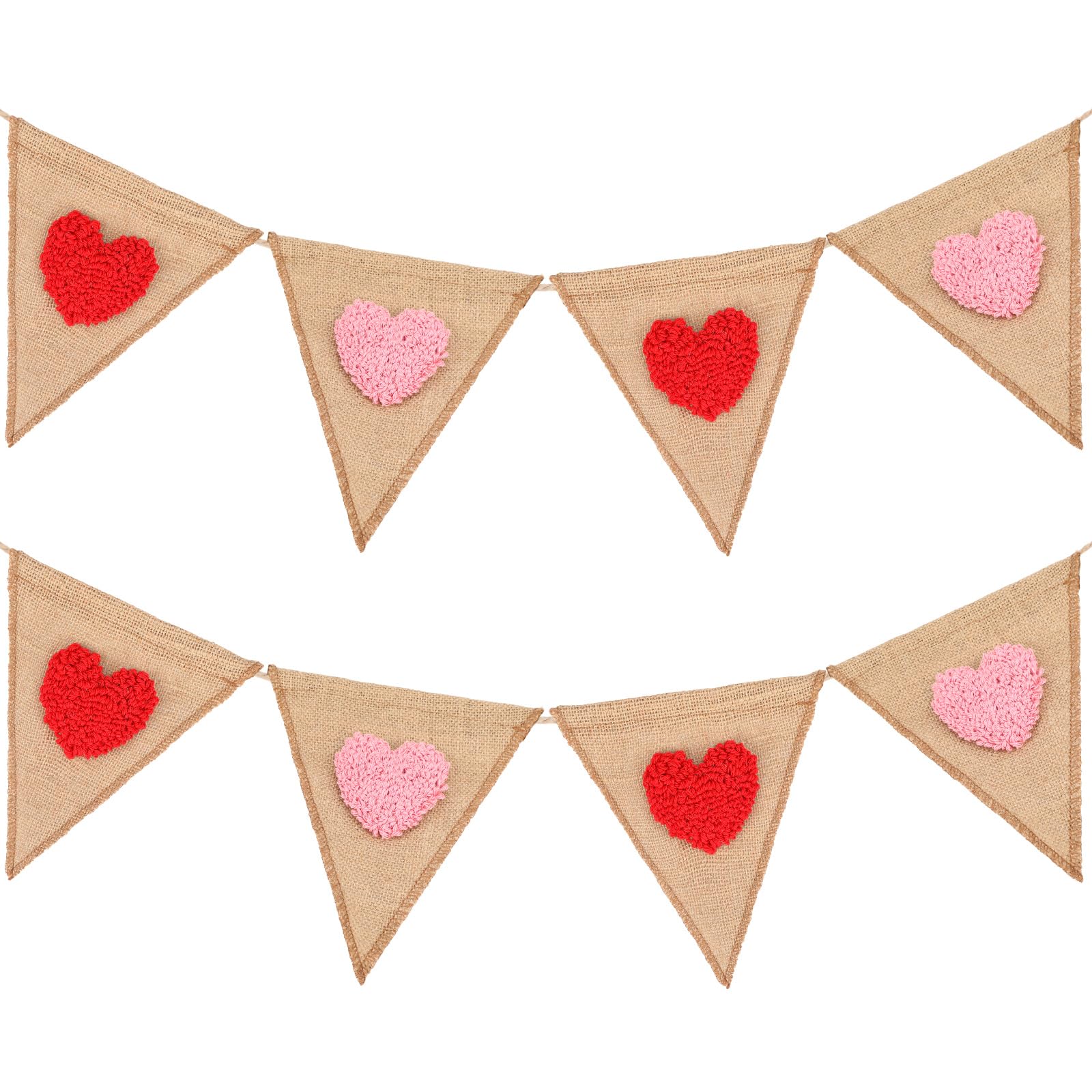 Photo 1 of Hahafelt 8.2 ft Valentine's Day Banner Tufted Heart Burlap Banner Valentines Day Decoration Red Pink Heart Pennant Triangle Flag Garland for Wedding Birthday Anniversary Engagement Party Decorations