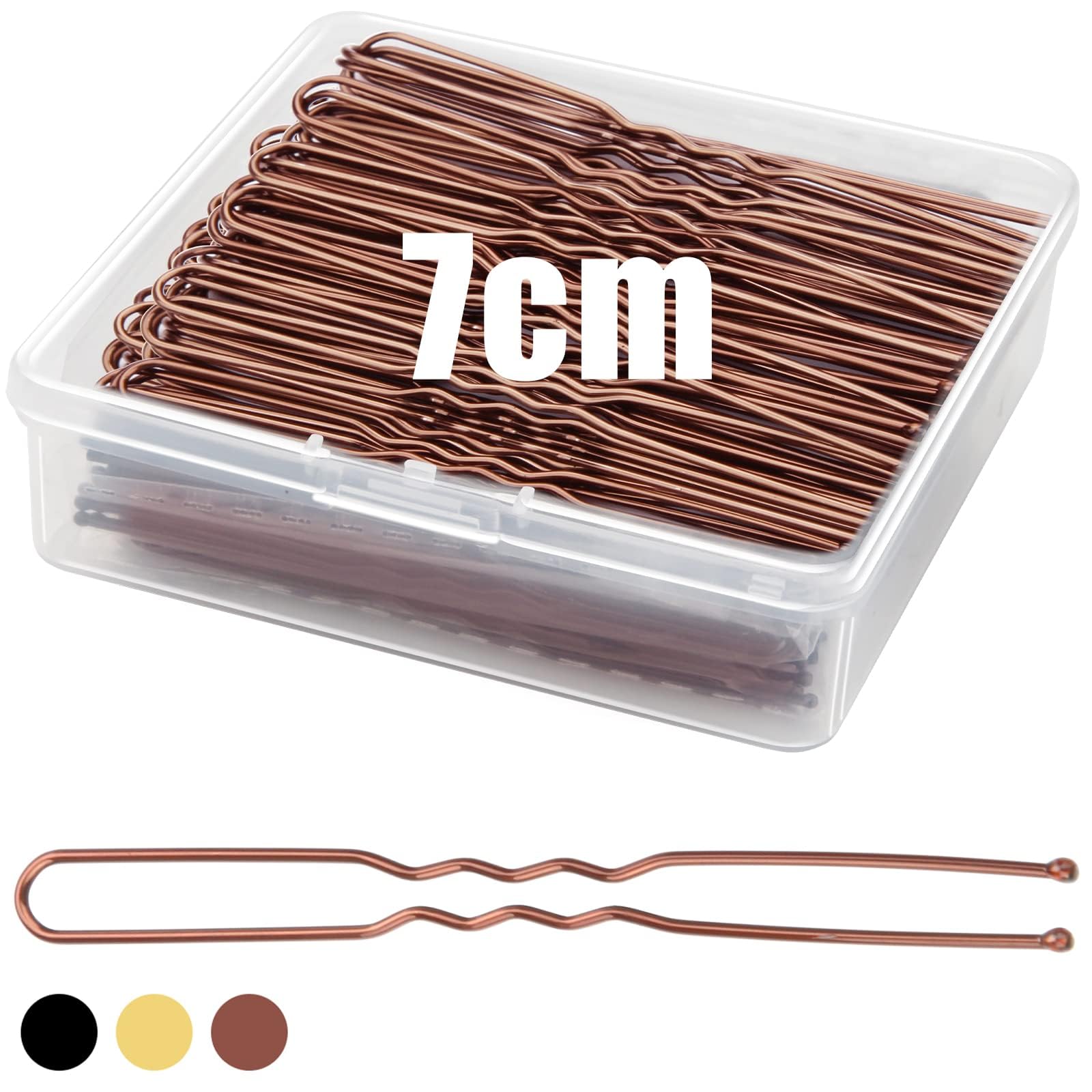 Mbsomnus 200pcs Hair Pins 7cm U-Shaped Long Bobby Pins Brown Hair Bun with Storage Box Grips for Thick Women Girls Wedding Styling Accessories