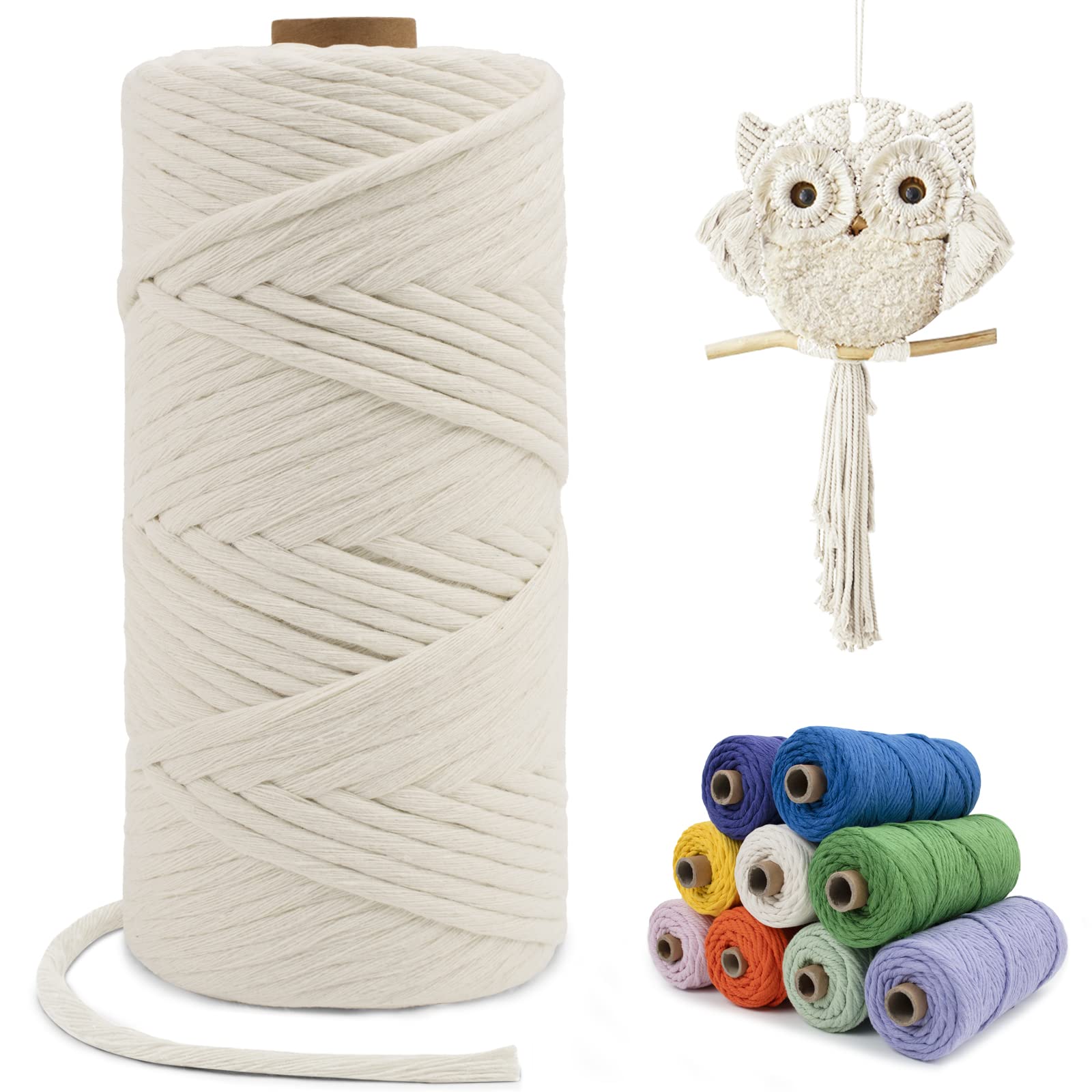 LEREATI Macrame Cord 4mm x100m, Thick Cotton Macrame Rope Yarn, Natural Craft Rope for Plant Hanger, Wall Hanging, DIY Crafts, Decorations (Natural)