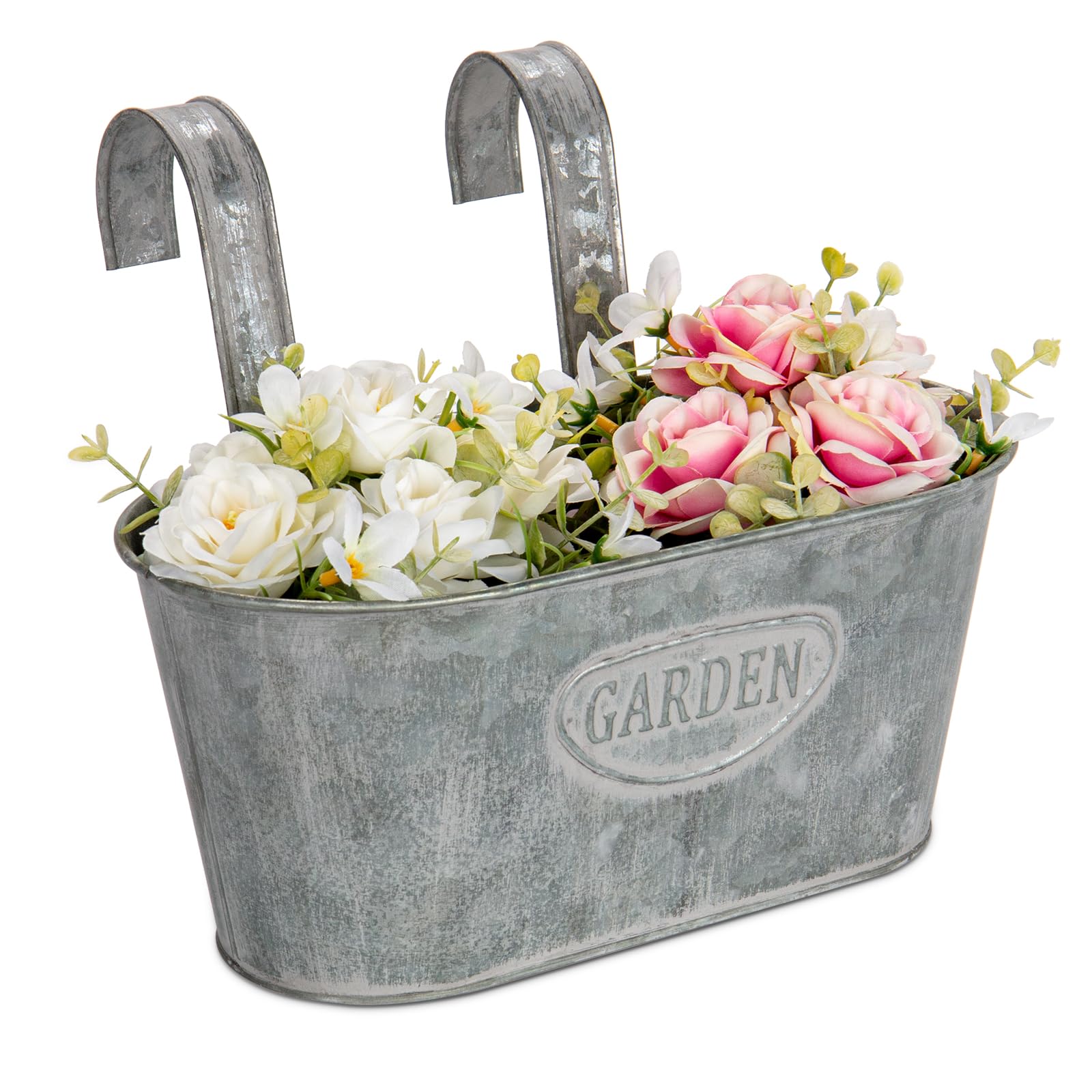 Oairse 2PCS Hanging Plant Pot Galvanised Planter with Detachable Hook Zinc Plant Pot Vintage Metal Flower Pot Garden Vase Bucket for Indoor Outdoor Balcony Decor