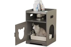 DYSTLER Hidden Litter Boxes for Indoor Cats: LED Cat Litter Box Enclosure Furniture - Litter Box Cabinet Vented&Odor Filter - Easy to Clean Enclosed Litter Box Furniture for Bedroom/Living Room Grey