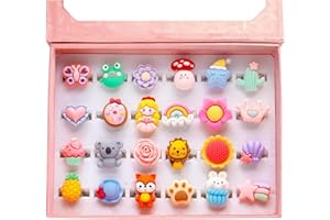 PinkSheep Little Girl Jewel Rings Pink,Adjustable Princess Ring Set in Gift Box,Kids Dress Up Rings for Ages 3-12 with Butterfly, Fox, Rainbow Pretend Play Gift