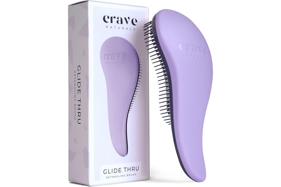 Crave Naturals Glide Thru Hair Brush – Detangler Brush for Curly, Straight, Wet or Dry Hair – Gentle Detangling Brushes for Adults, Kids, Toddlers – Hair Accessories for Women, 7.5×3″ – Purple