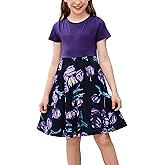 GORLYA Girls Short Sleeve Floral Print Casual Fit and Flare Party Dress with Pockets 4-12 Years