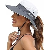Womens Summer Sun Hat Beach Hat Wide Brim Outdoor UV Protection Hat Foldable Cool Mesh Ponytail Bucket Hat