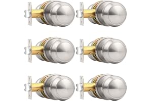 Probrico Passage Door Knobs Brushed Nickel Interior Keyless Round Door Knobs Hall/Closet Handles, 6 Pack