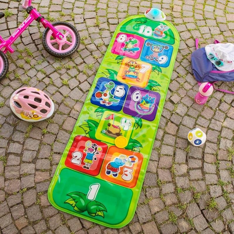 Marelle de la Jungle Tapis de Jeu Musical pour Bébés et Enfants, Jouet Electronique et Interactif avec Sons et Lumières, Jeu de la Marelle, 2 Modes de Jeu, 150 cm - Jouet Enfant de 2 à 5 Ans