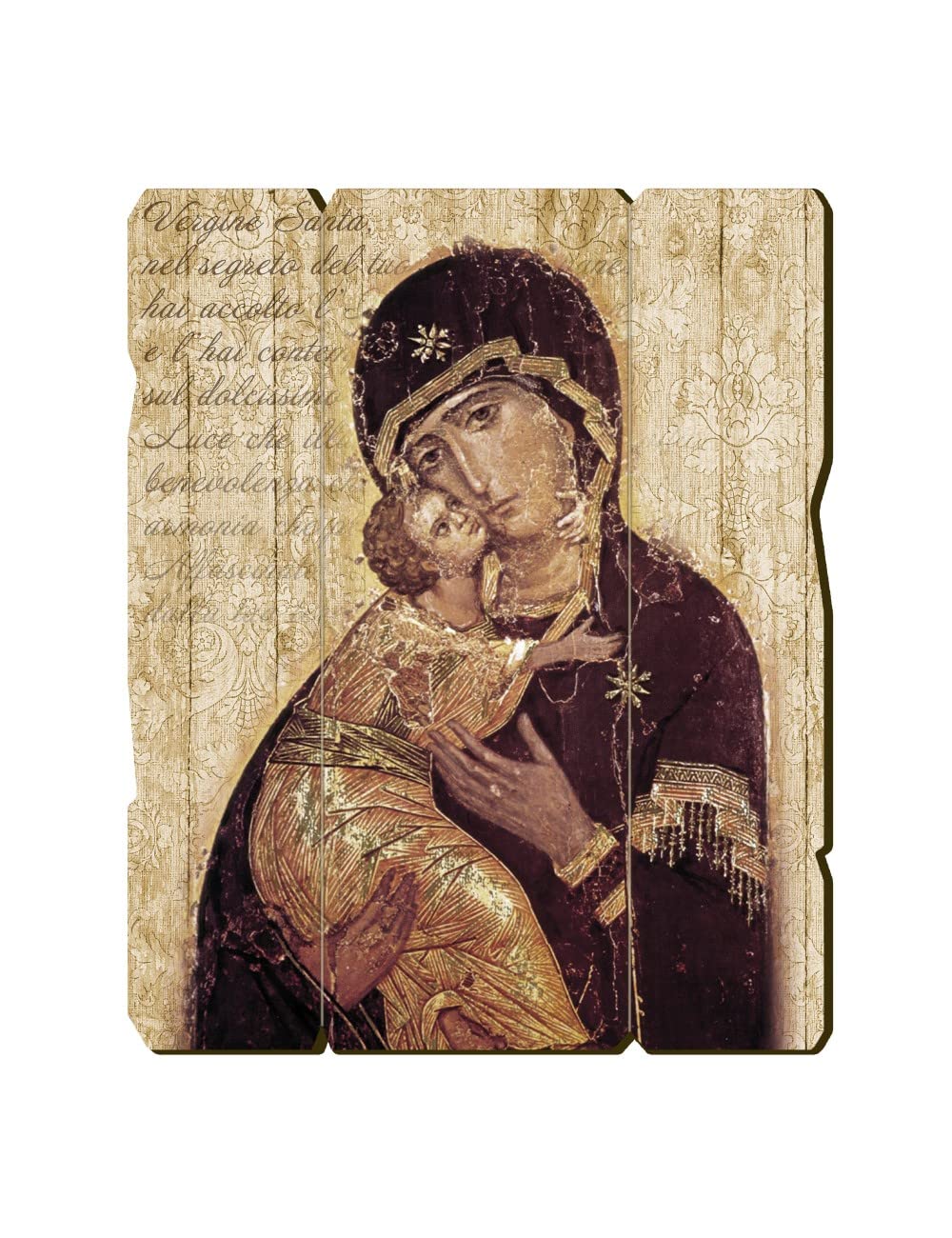 BONELLA BROTHERS Bonella Brothers | Vintage Style Shaped Wooden Picture of Our Lady of Tenderness size 19x24 cm | Made in Italy