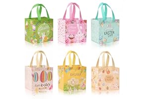 18 Pack Easter Bags for Egg Hunt with Handle, Non-woven Easter Gift Tote Bags Reusable Bunny Eggs Wrapping Bag for Treat Good