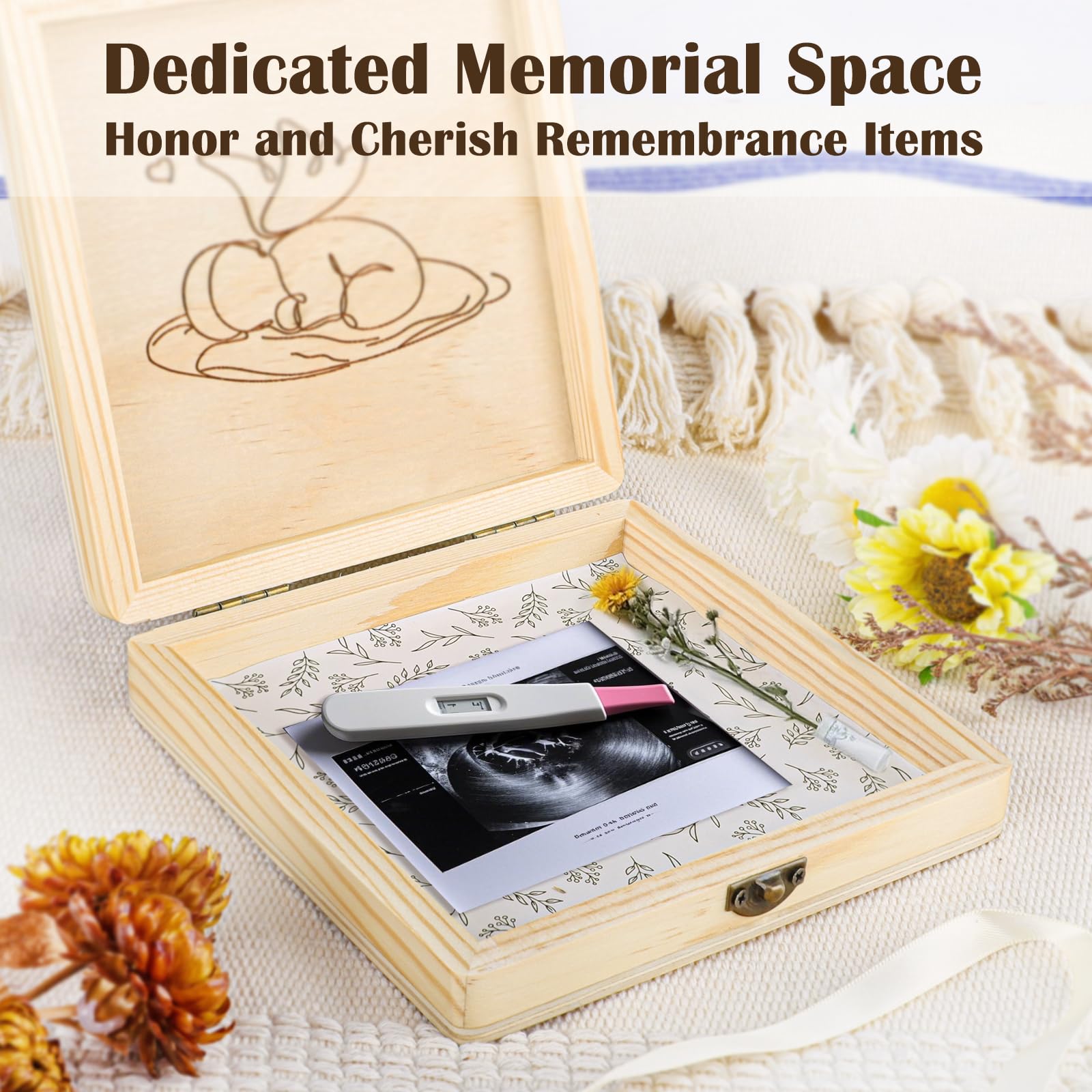 Miscarriage Gifts for Mothers, Memorial Box for Pregnancy Loss, Wooden Angel Baby Keepsake with Storage for Photo & Ornament - Comfort Sympathy Bereavement Gift for Parents, Mom and Dad
