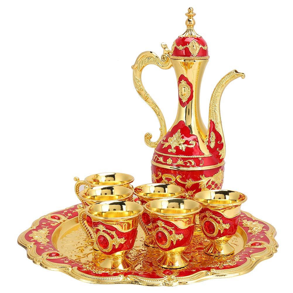 Turkish Coffee Set,Tea Set of 6 with Tea Tray Teapot,Vintage Turkish Coffee Pot and Cups Set,Turkish Coffee Cups Turkish Tea Set with Teapot Including Tea Tray Teapot and 6 Tea Cups