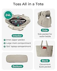 BAGSMART Tote Bag for Women with Zipper, Gym tote