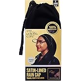 KISS Colors & Care Satin-Lined Premium Rain Cap, Lightweight Microfiber Rain Hat, 100% Waterproof & Anti-Humidity, Adjustable Band, Roomy Interior, Integrated Travel Pouch, Black