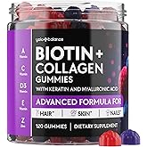 YOLOBALANCE Biotin & Collagen Gummies for Hair Skin Nails – with Hyaluronic Acid, Keratin & Zinc – Hydrolyzed Collagen Types I III X, Multivitamins A C D3 E – Non-GMO, 120 Gummies, Berry Flavor